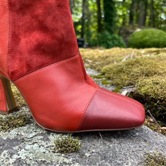 Sam Edelman Olina Cinnamon Spice Red Suede & Leather Patchwork Ankle Boots Sz 9 - Picture 13 of 16
